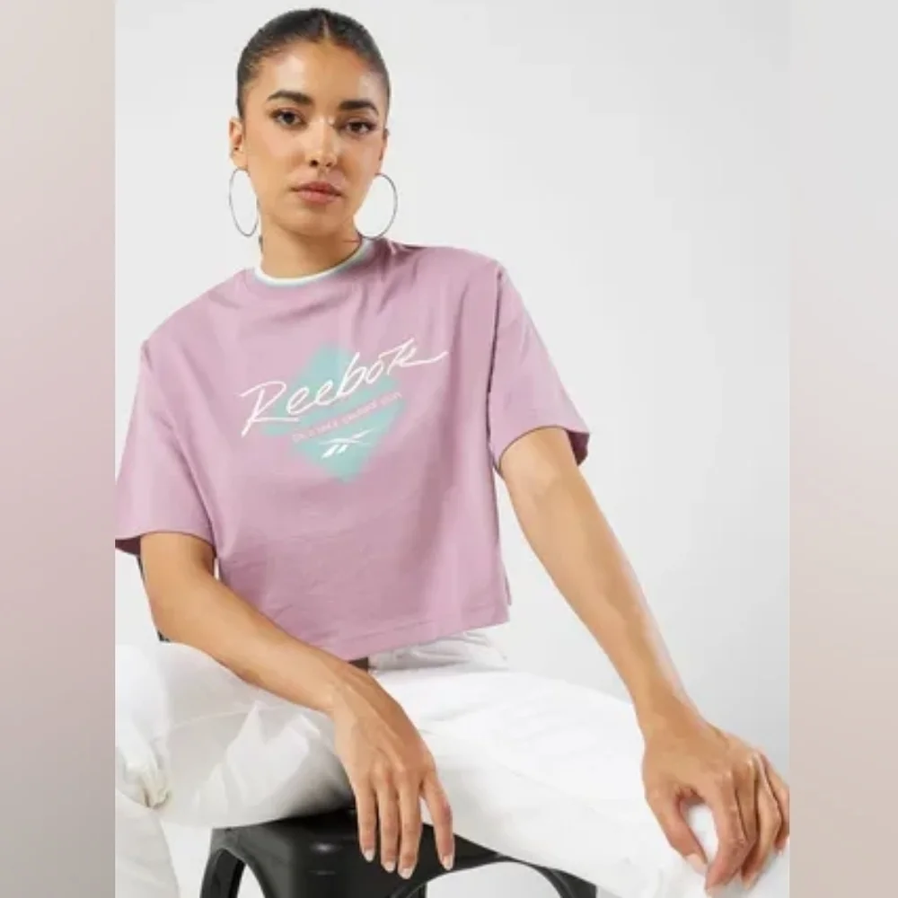 Reebok Pink Retro Logo Graphic Sweater Tee NWT 20" PTP - Picture 4 of 13